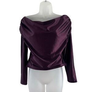 Express Top Womens Small Off Shoulder Satin Long Sleeve Ruched Party Shirt Silky